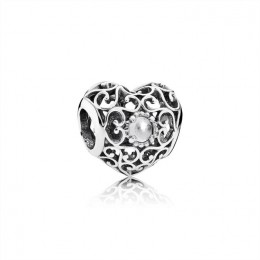 Pandora April Signature Heart Charm-Rock Crystal 791784RC