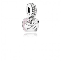 Pandora Mother & Daughter Hearts Dangle Charm-Soft Pink Enamel & Clear CZ