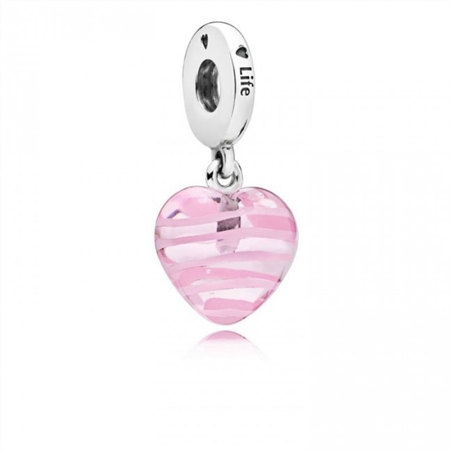 Pandora Pink Ribbon Heart Dangle Charm-Murano Glass 797069