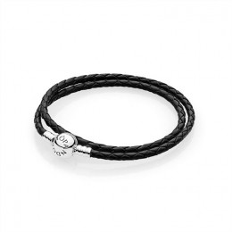 Pandora Moments Single Woven Leather Bracelet-Black 590745CBK-D