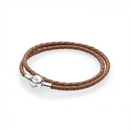 Pandora Brown Braided Double-Leather Charm Bracelet 590745CBN