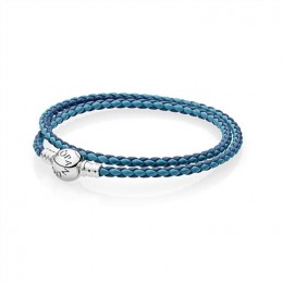 Pandora Mixed Blue Woven Double-Leather Charm Bracelet 590747CBMX-D