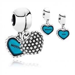 Pandora Piece Of My Heart-Son-Two-Part Dangle Charm-Turquoise Enamel