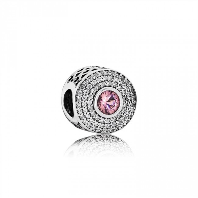 Pandora Abstract Silver Charm With Blush Pink Crystal And Clear Cubic Zirconia