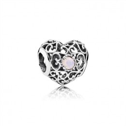 Pandora October Signature Heart Charm-Opalescent Pink Crystal 791784NOP