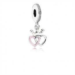 Pandora Crowned Hearts Dangle Charm-Orchid Pink Enamel & Clear CZ 791963CZ