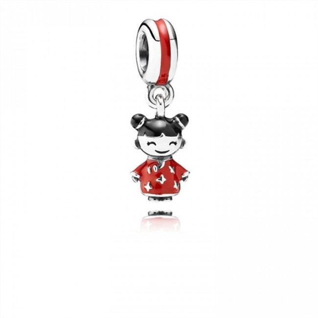Pandora Chinese Doll Dangle Charm-Red & Black Enamel 791431ENMX