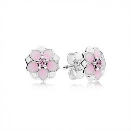 Pandora Magnolia Bloom Stud Earrings-Pale Cerise Enamel & Pink CZ 290739PCZ