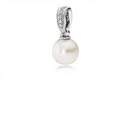 Pandora Elegant Beauty Pendant-White Pearl & Clear CZ 390393P