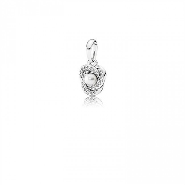 Pandora Luminous Love Knot Pendant-White Crystal Pearl & Clear CZ