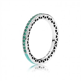 Radiant Hearts of Pandora Ring-Bright Mint Enamel & Royal Green Crystals