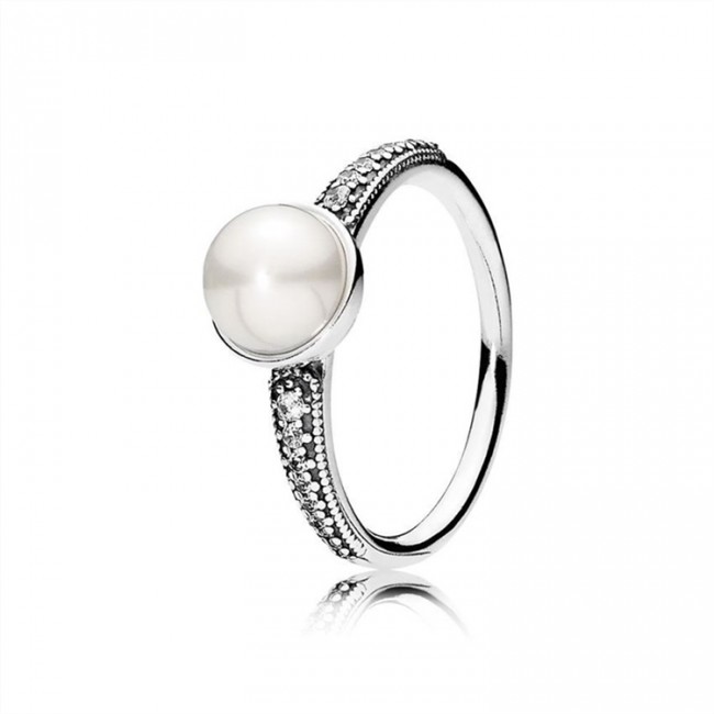 Pandora Elegant Beauty Ring-White Pearl & Clear CZ 191018P