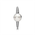 Pandora Elegant Beauty Ring-White Pearl & Clear CZ 191018P